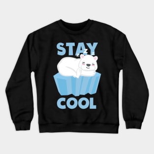 Stay Cool Polar Bear sleeping on an ice cube. Cute kawaii polar bear design Crewneck Sweatshirt